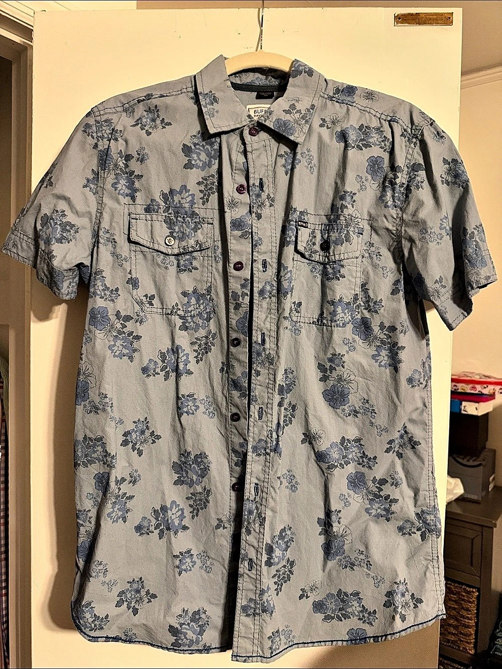 Buffalo David Bitton Men's Floral Button-Down Shirt Blue & Gray Size Medium
